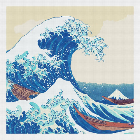 Asian Japanese Great Wave - 18 inch Square by Hokusai Counted Cross Stitch Pattern DIGITAL DOWNLOAD