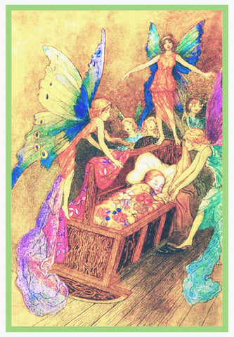 Fairies at the Cradle by Warwick Goble Counted Cross Stitch Chart Pattern