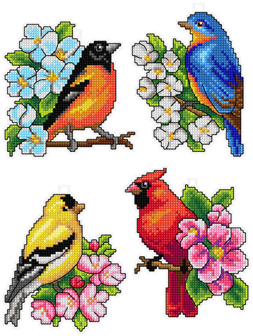 4-Beautiful Birds and Flowers on Plastic Canvas Counted Cross Stitch Kit from Crafting Spark