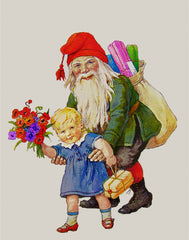 Elf Gnome Baby Presents Flower Bouquet Jenny Nystrom  Holiday Christmas Counted Cross Stitch Pattern