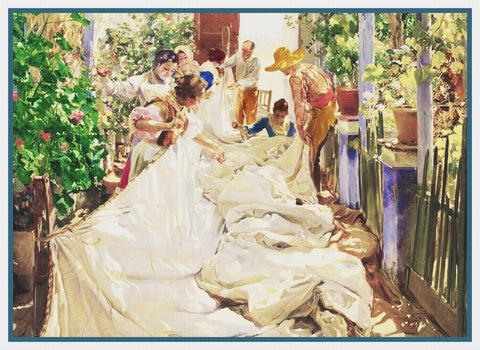 Mending the Sail by Joaquin Sorolla Counted Cross Stitch Pattern DIGITAL DOWNLOAD