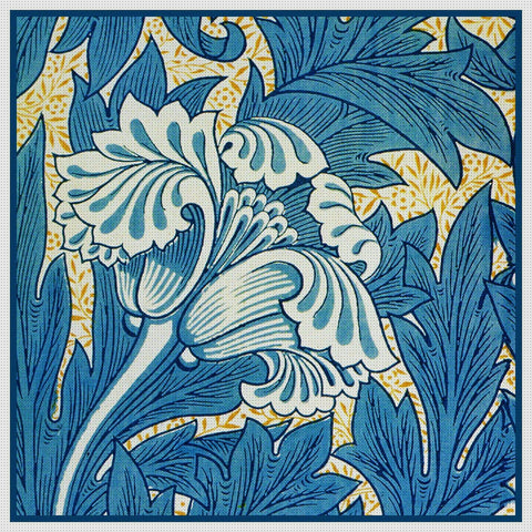Acanthus Vine Tulip detail in Blues William Morris Counted Needlepoint or Cross Stitch Pattern - 12 Count DIGITAL DOWNLOAD