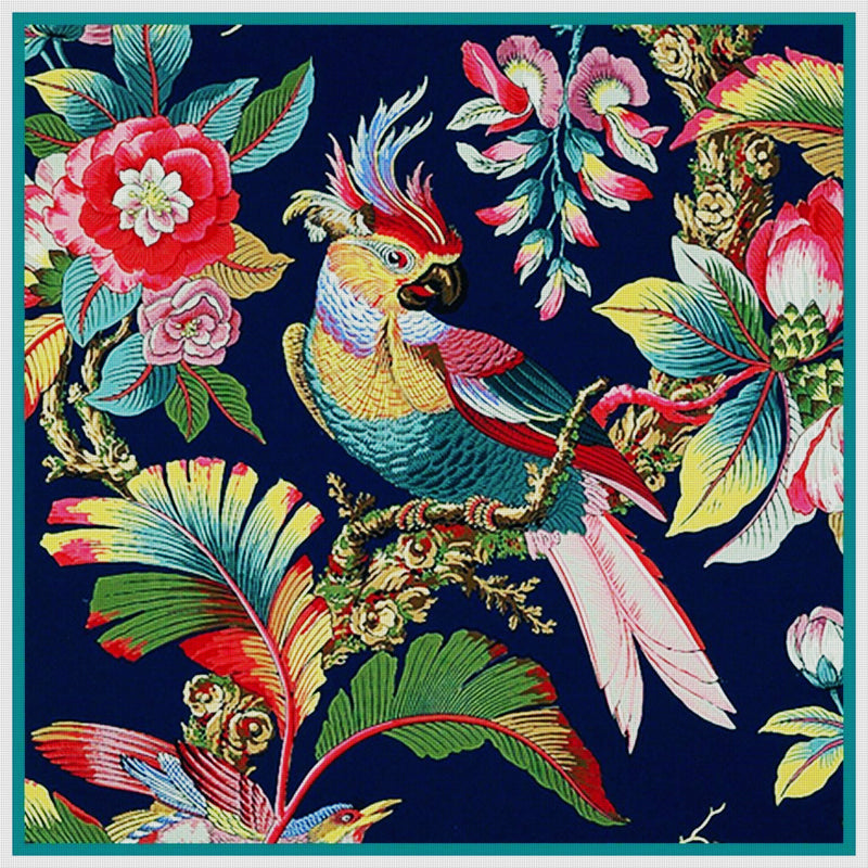 Art Nouveau Parrot and Tropical Foliage Counted Cross Stitch Pattern