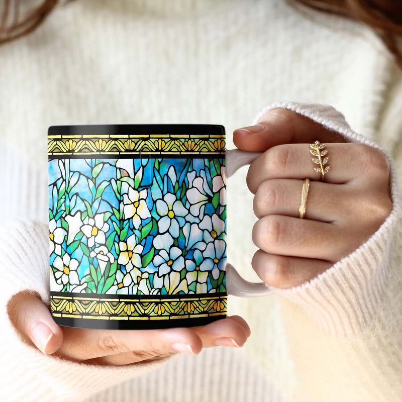 14 oz Ceramic Mug - Tiffany Field of Lilies From Rain Capers