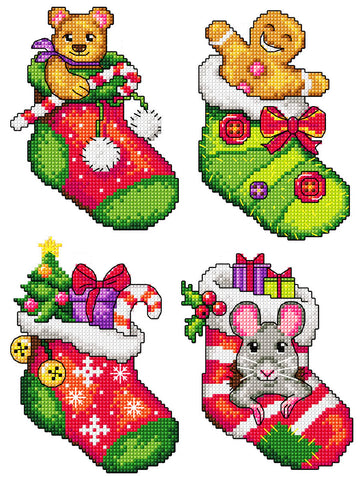 4-Christmas Stockings on Plastic Canvas Counted Cross Stitch Kit from Crafting Spark