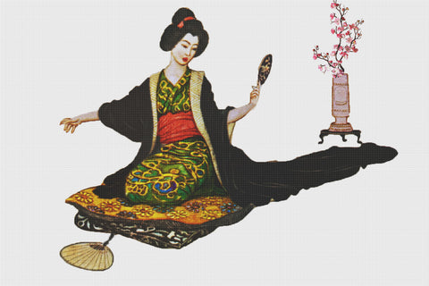 Japanese Maiden  Reflections by Warwick Goble Counted Cross Stitch Chart Pattern