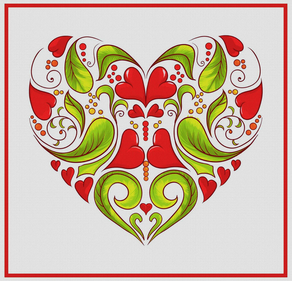 Art Nouveau Heart Counted Cross Stitch Pattern DIGITAL DOWNLOAD-12 DMC Colors