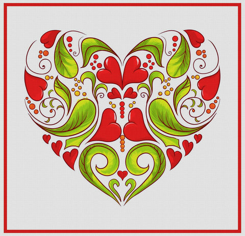 Art Nouveau Heart Counted Cross Stitch Pattern DIGITAL DOWNLOAD-12 DMC Colors