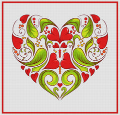 Art Nouveau Heart Counted Cross Stitch Pattern DIGITAL DOWNLOAD-12 DMC Colors