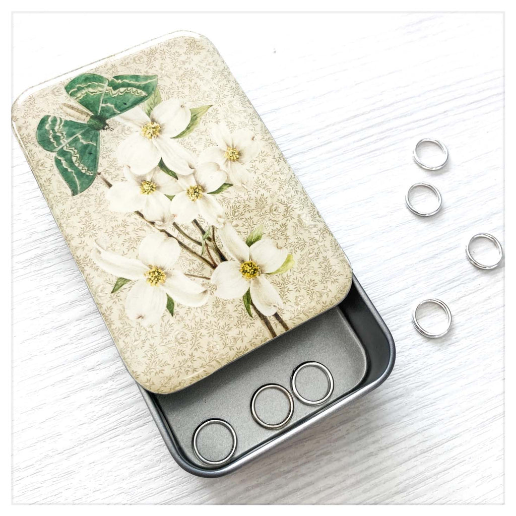 Vintage-Inspired Green Moth and Dogwood  Tin NEEDLE CASE NEEDLE ORGANIZER-Large