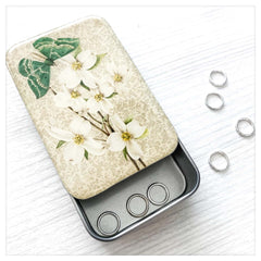 Vintage-Inspired Green Moth and Dogwood  Tin NEEDLE CASE NEEDLE ORGANIZER-Large