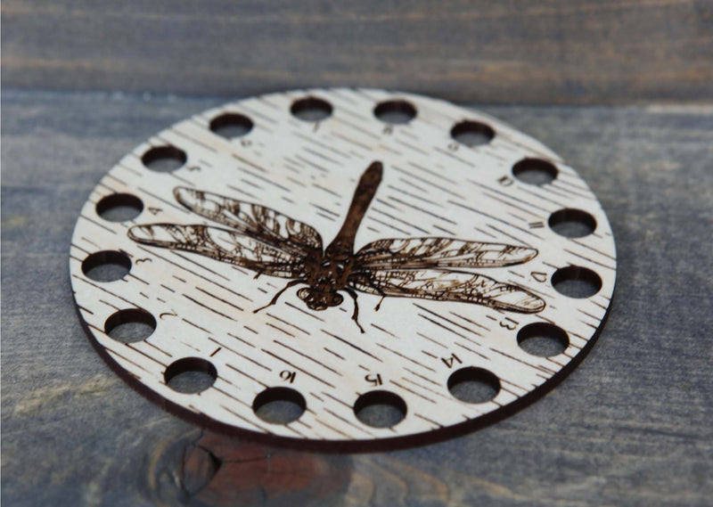 Dragonfly Maple Wood Circle Thread Storage Holder From Sunrise Grove
