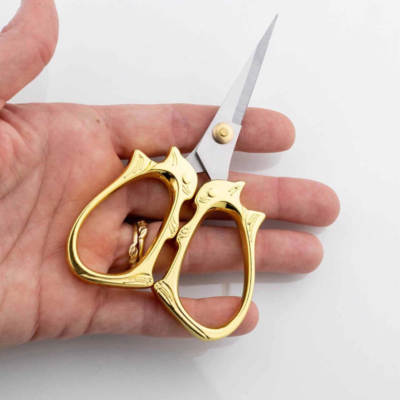 Golden Cat Embroidery Scissors with Sheath From Twice Sheered Sheep