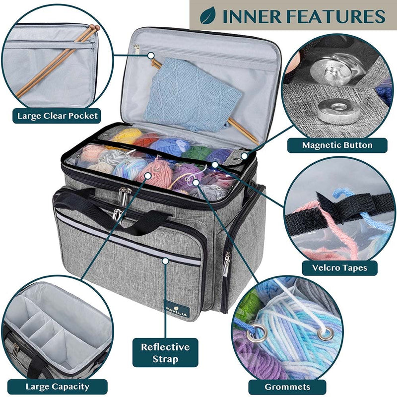 Yarn Organizer Knitting Bag, Large Portable Craft Storage Bag, Stylish Heather Charcoal by Pavilia