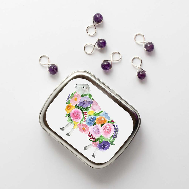 Floral Sheep NEEDLE CASE NEEDLE or STITCH MARKER STORAGE - ORGANIZER