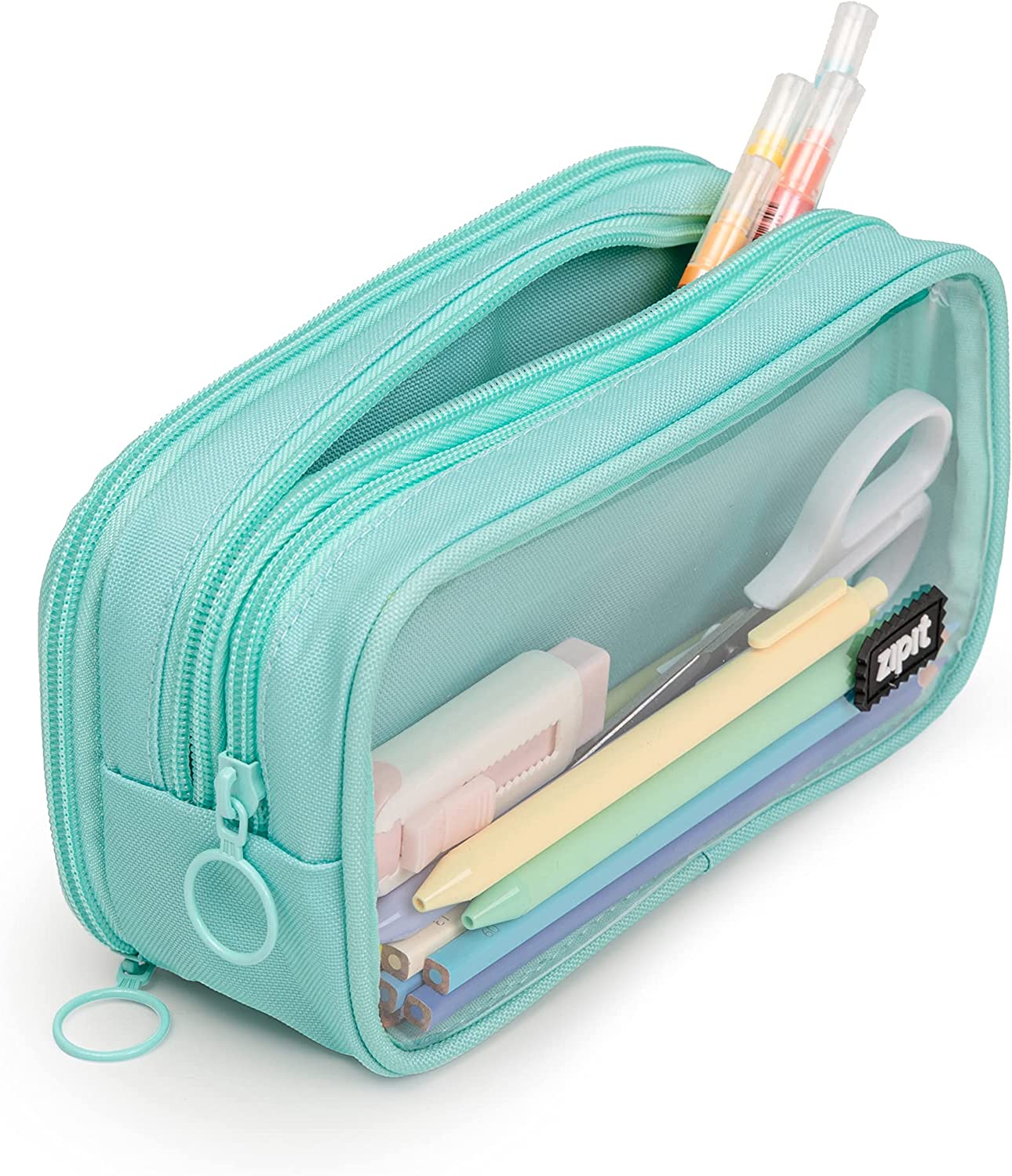 WEMATE Large Pencil Case, Pouch with Zipper Compartments, Light