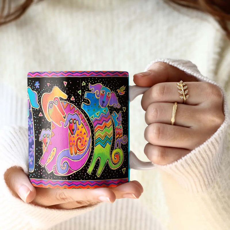 14 oz Ceramic Mug - Laurel Burch Dogs & Doggies From Rain Capers