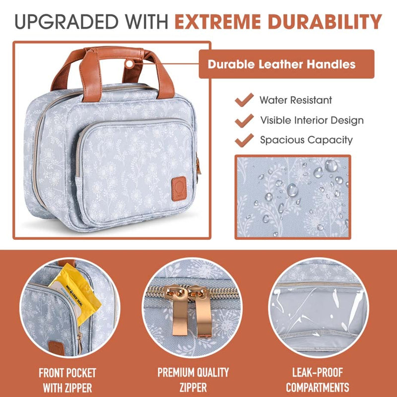 Blue Multi Compartment Travel Bag with Hanging Hook - Stitching Accessories Craft Organizer