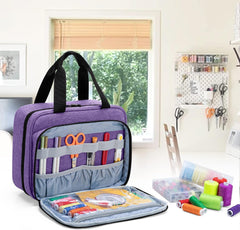 Large Sewing Organizer - 3 Inner Sections- Sewing Supply Organizer with Pockets By Luxja-Purple