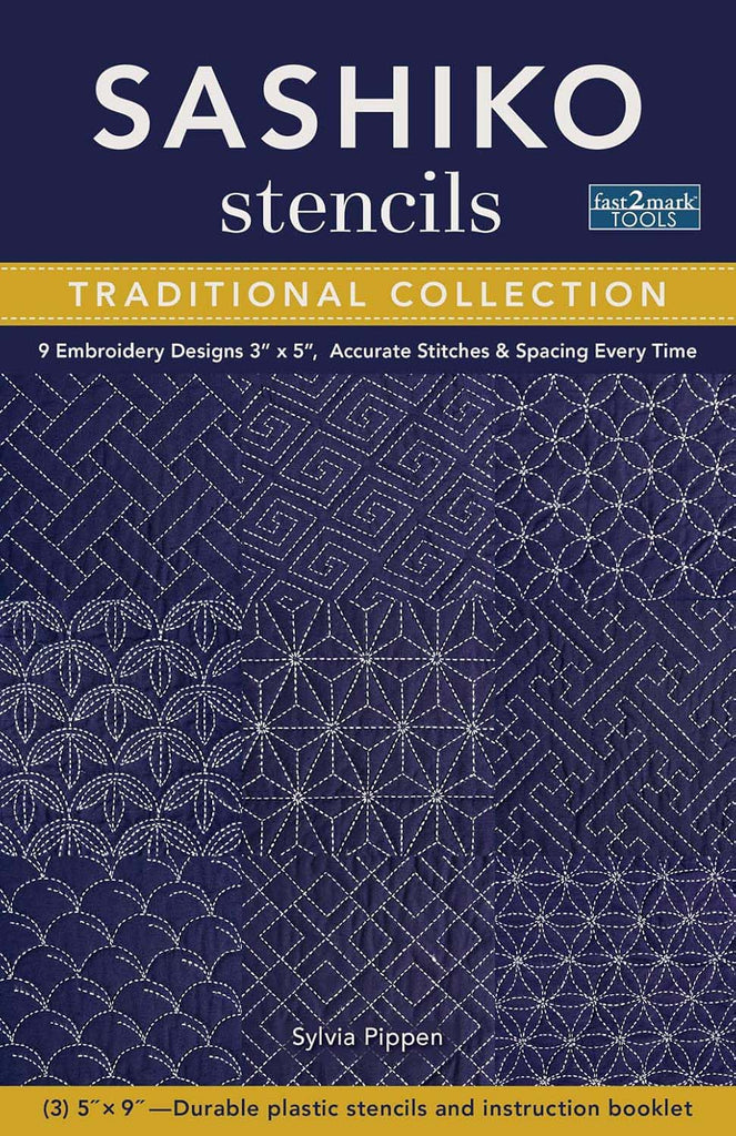 Sashiko Stencils, Traditional Collection: 9 Embroidery Designs 3” x 5”, Accurate Stitches & Spacing Every Time