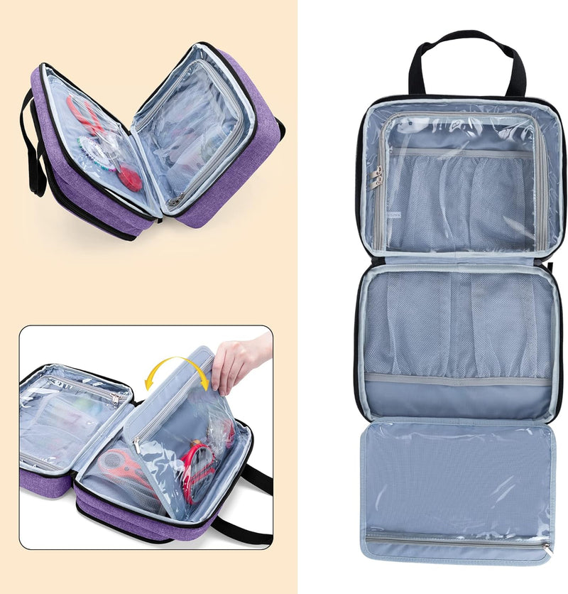 Large Sewing Organizer - 3 Inner Sections- Sewing Supply Organizer with Pockets By Luxja-Purple