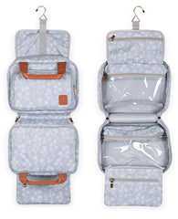 Blue Multi Compartment Travel Bag with Hanging Hook - Stitching Accessories Craft Organizer