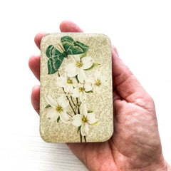 Vintage-Inspired Green Moth and Dogwood  Tin NEEDLE CASE NEEDLE ORGANIZER-Large