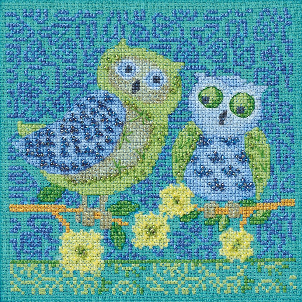 SUMMER OWLS designed by Debbie Mumm Counted Cross Stitch Kit 4.5"X4.5"Mill Hill