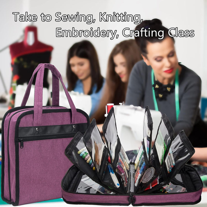 Embroidery X-Stitch Bag, Sewing Accessories Storage Bag, with Handles- Purple