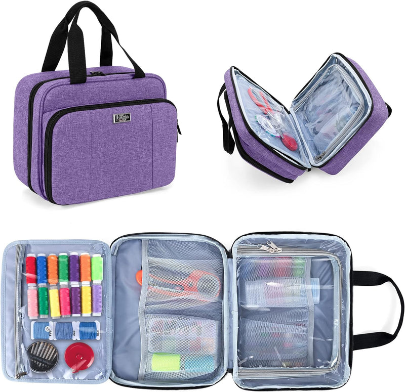 Large Sewing Organizer - 3 Inner Sections- Sewing Supply Organizer with Pockets By Luxja-Purple