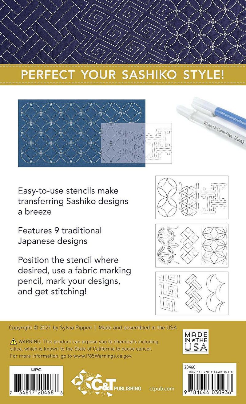 Sashiko Stencils, Traditional Collection: 9 Embroidery Designs 3” x 5”, Accurate Stitches & Spacing Every Time
