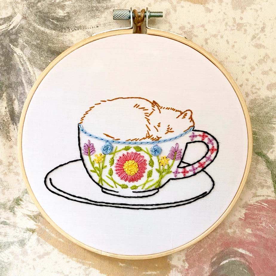 Catpuccino  Coffee Cat Embroidery Kit By Stitches By Tiff