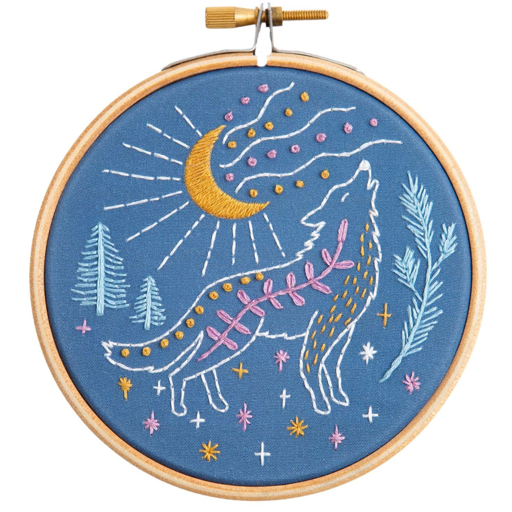 Celestial Wolf Mini Embroidery Kit Complete Craft Kit For Beginners From Hawthorn Handmade
