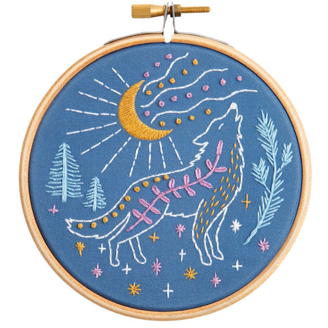 Celestial Wolf Mini Embroidery Kit Complete Craft Kit For Beginners From Hawthorn Handmade