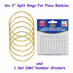 2" Organizer Split Rings Pack of Six for Floss Bobbins By Artful Needleworker and DMC Number Stickers