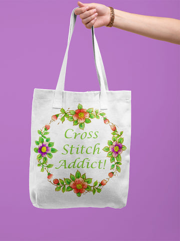 Cross Stitch Addict Medium Canvas Cotton Tote Bag