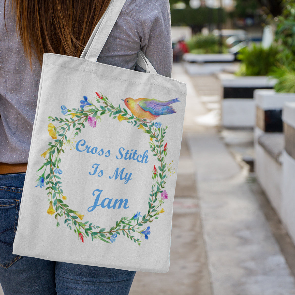 Cross Stitch is My Jam Medium Canvas Cotton Tote Bag