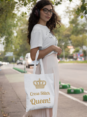 Cross Stitch Queen Medium Canvas Cotton Tote Bag