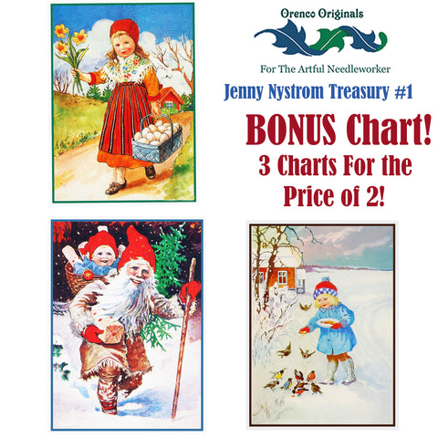 Scandinavian Artist Jenny Nystrom Deluxe Treasury # 1 -Three Counted Cross Stitch Patterns