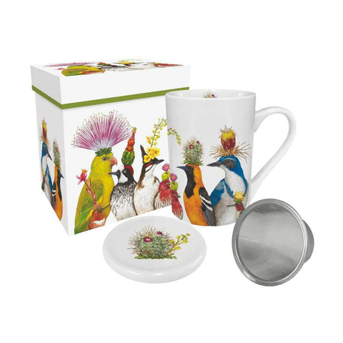 Entourage Birds Gift Boxed Tea Mug with Lid and Strainer by Contemporary Artist Vicki Sawyer from PPD