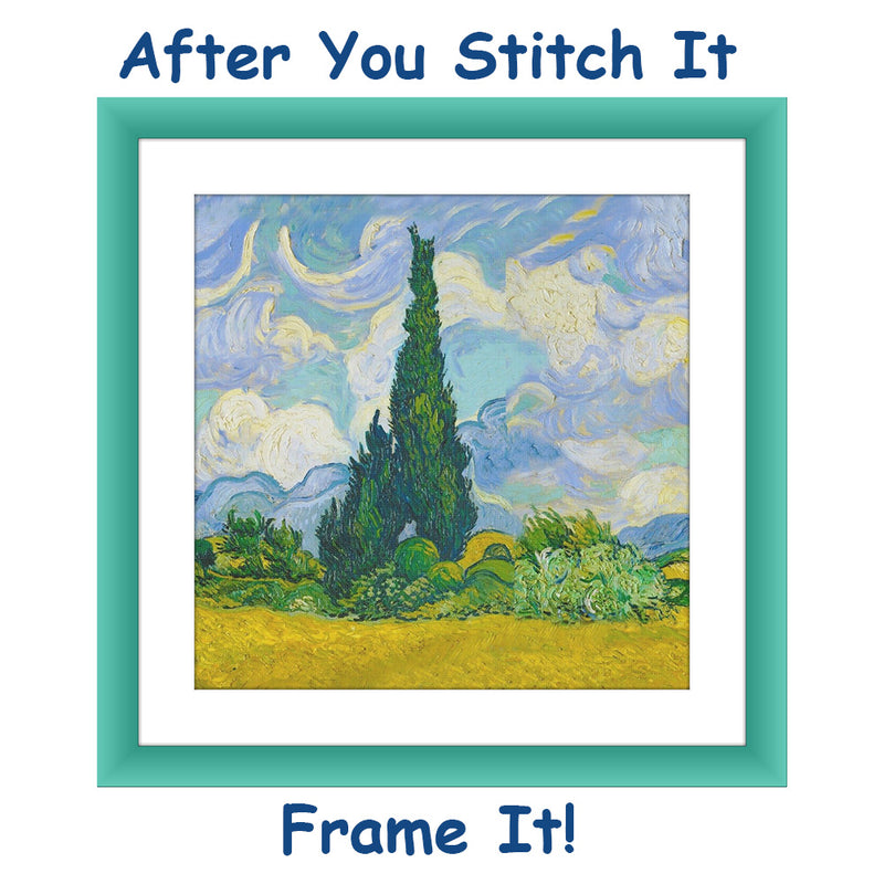 Cypress Trees Detail by Vincent Van Gogh Counted Cross Stitch Pattern