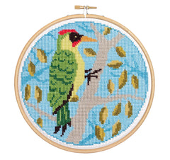Green Woodpecker Cross Stitch Kit  Beginner Craft Kit From Hawthorn Handmade