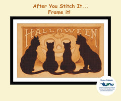 Victorian Halloween Boy Dog and 3 Pumpkins Counted Cross Stitch Pattern