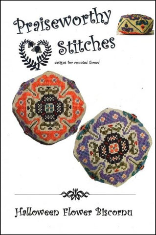 Halloween Flower Biscornu by Praiseworthy Stitches Counted Cross Stitch Pattern