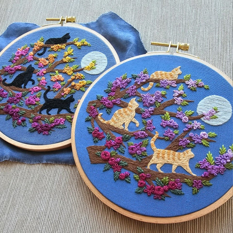 Cats & Full Moon Embroidery Kit By Jessica Long Embroidery