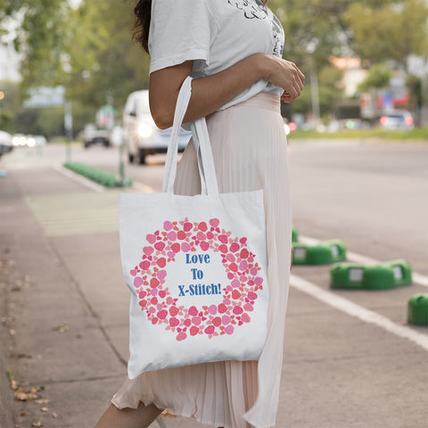 Love To X-Stitch Medium Canvas Cotton Tote Bag