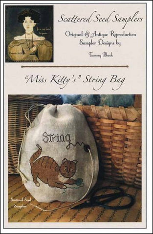Miss Kitty's String Bag  by Scattered Seed Samplers Counted Cross Stitch Pattern