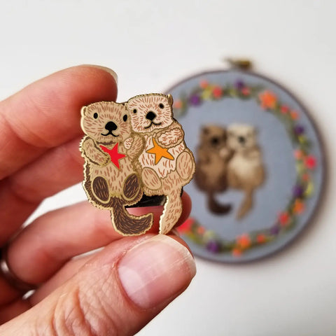 SEA OTTERS ENAMEL NEEDLE MINDER By Jessica Long Embroidery