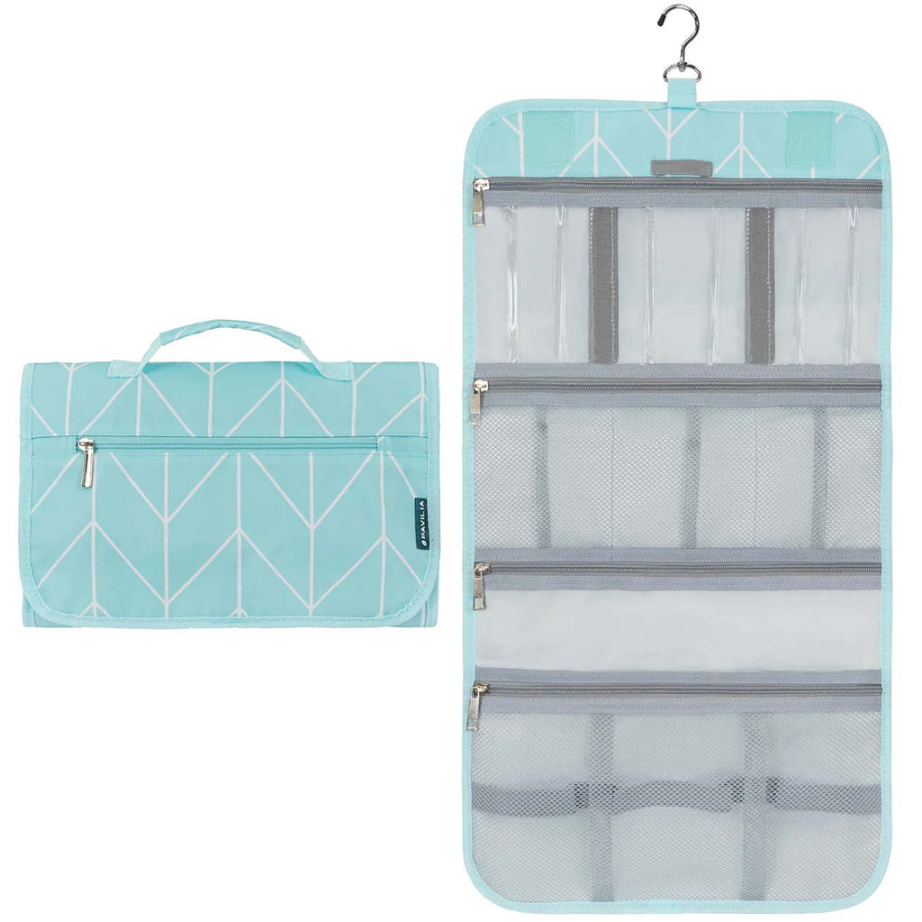 Deluxe Hanging Organizer Bag- 4 Inner Sections- Sewing Supply Organizer with Pockets By Pavilia-Teal Chevrons