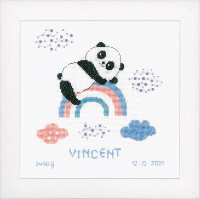 Panda on a Rainbow Birth Record Vervaco Counted Cross Stitch Kit 9.2